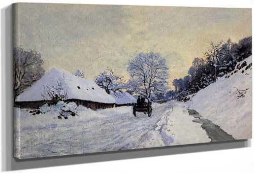 A Cart On The Snow Covered Road With Saint Simeon Farm By Claude Oscar Monet