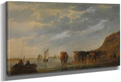 A Herdsman With Five Cows By A River By Aelbert Cuyp By Aelbert Cuyp