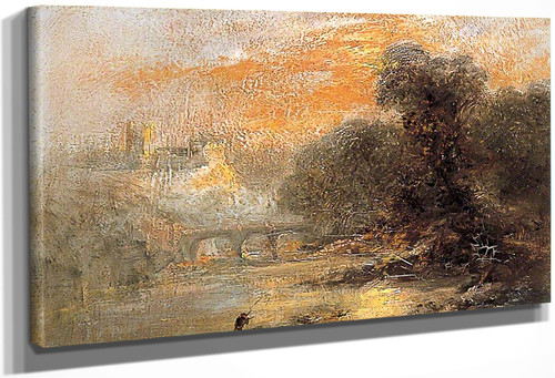 A River Landscape With A Figure And A Bridge By James Baker Pyne