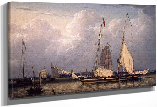 A Schooner With A View Of Boston By Robert Salmon