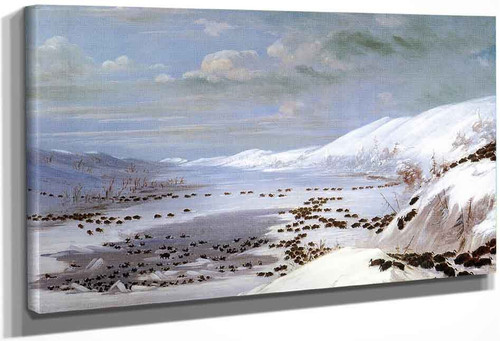 A Snow Landscape With Buffalo By George Catlin