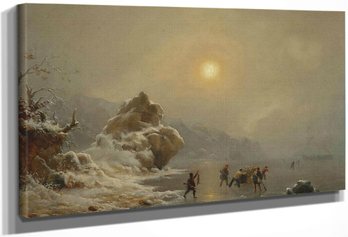 A Winter Landscape With Hunters On The Ice By Andreas Achenbach By Andreas Achenbach