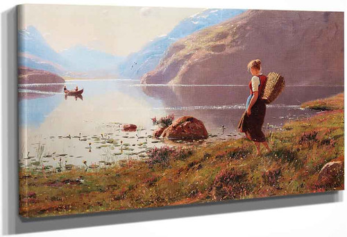 A Young Girl In A Fjordlandscape By Hans Dahl