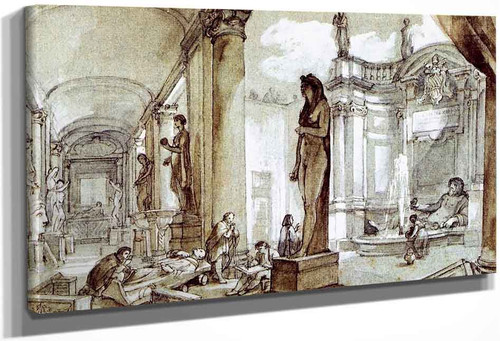 Artists Drawing In The Internal Courtyard Of The Capitoline Museum, Rome By Charles Joseph Natoire By Charles Joseph Natoire