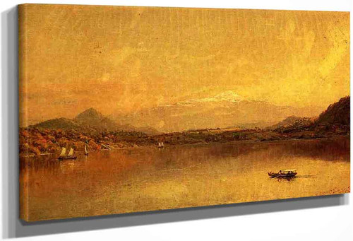 Autumn Landscape With Boaters On A Lake By Jasper Francis Cropsey By Jasper Francis Cropsey