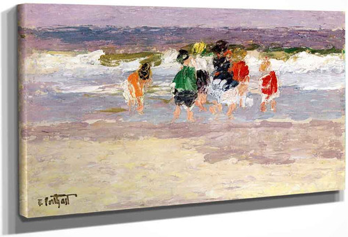 Beach Scene With Lavender Sky By Edward Potthast