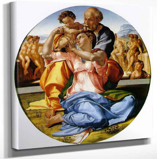 The Holy Family With The Infant St. John The Baptist (The Doni Tondo) By Michelangelo Buonarroti(Italian 1475 1564) By Michelangelo Buonarroti(Italian 1475 1564) Art Reproduction