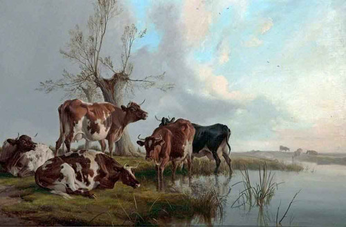 Cattle By A Stream By Thomas Sidney Cooper By Thomas Sidney Cooper