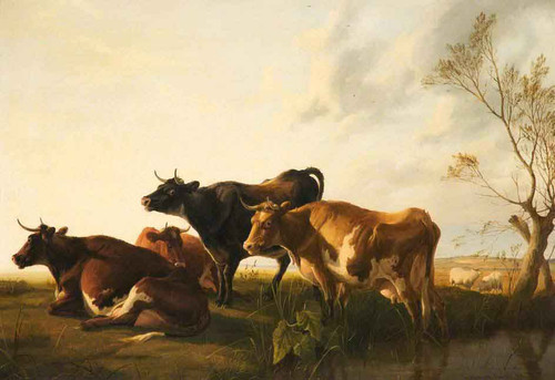 Cattle In A Meadow, Evening By Thomas Sidney Cooper By Thomas Sidney Cooper