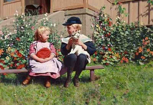 Children With Cat By Johan Krouthen Children With Cat By Johan Krouthen