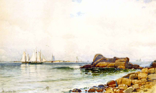 Coastal Rocks With Sailboats By Alfred Thompson Bricher