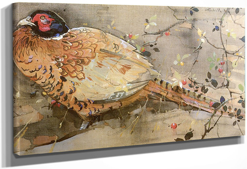 Cock Pheasant With Foliage And Berries By Joseph Crawhall