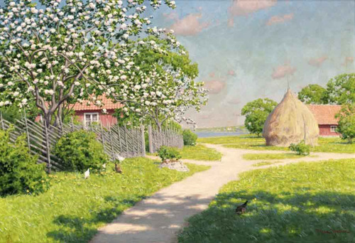 Cottage With Haystack By Johan Krouthen