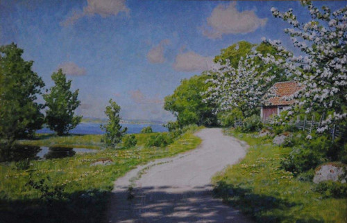 Cottage With Lake And Trees By Johan Krouthen
