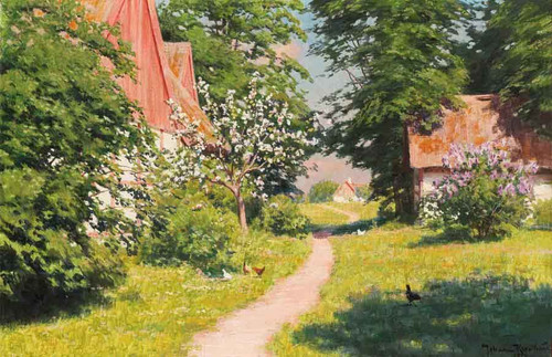 Courtyard By Pecking Hens By Johan Krouthen