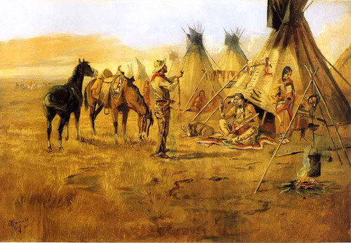 Cowboy Bargaining For An Indian Girl By Charles Marion Russell