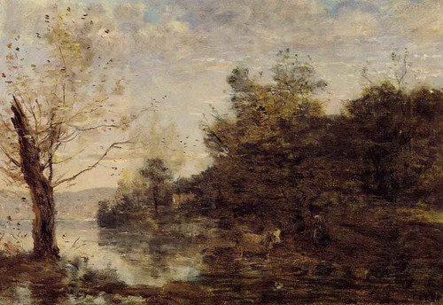 Cowherd By The Water By Jean Baptiste Camille Corot