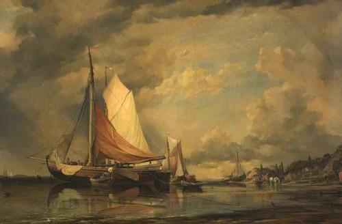 Danish Craft On The Elbe, Blankenese, Germany, Low Water By Edward William Cooke, R.A. Danish Craft On The Elbe, Blankenese, Germany, Low Water By Edward William Cooke, R.A.