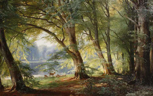 Deer Beside A Lake By Carl Frederik Peder Aagaard By Carl Frederik Peder Aagaard