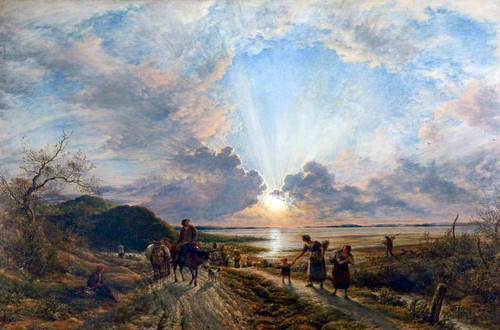 Estuary Scene With Setting Sun By John Linnell By John Linnell