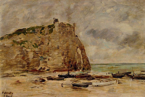 Etretat, Beached Boats And The Cliff Of Aval By Eugene Louis Boudin Etretat, Beached Boats And The Cliff Of Aval By Eugene Louis Boudin