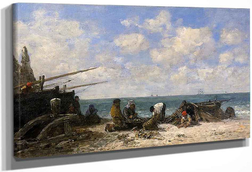 Etretat Fishermen On The Beach By Eugene Louis Boudin