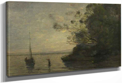 Evening On The Lake By Jean Baptiste Camille Corot
