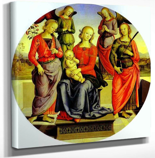 The Virgin And Child Surrounded By Two Angels St. Rose And St. Catherine By Pietro Perugino By Pietro Perugino Art Reproduction