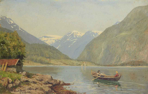 Figures In A Rowing Boat On A Fjord By Hans Dahl