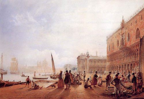 Figures On The Riva Degli Schiavone By Rudolf Von Alt
