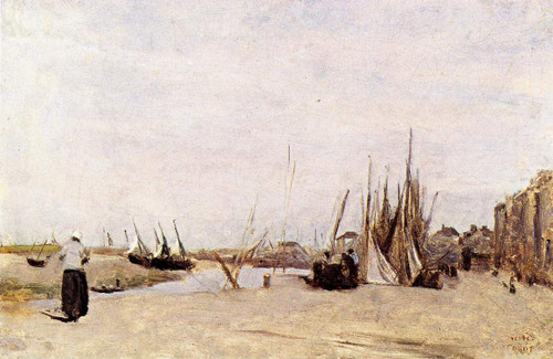 Fishermens Quay, Trouville By Jean Baptiste Camille Corot