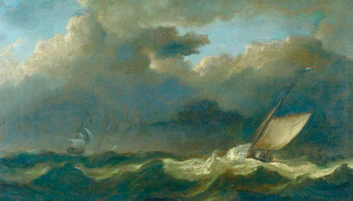 Fishing Boat And Man O'war In A Strong Breeze By Willem Van De Velde The Younger