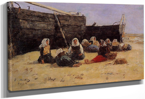 Fishwomen Seated On The Beach At Berck By Eugene Louis Boudin