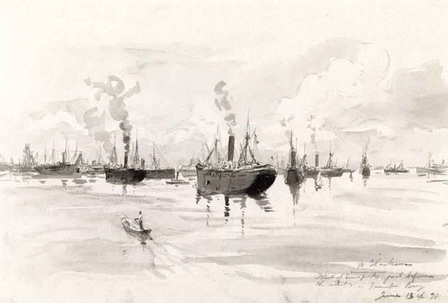 Fleet Of Transports Just Before The Start, Tampa Bay By William James Glackens By William James Glackens