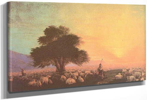Flock Of Sheep With Herdsmen, Sunset By Ivan Constantinovich Aivazovsky By Ivan Constantinovich Aivazovsky