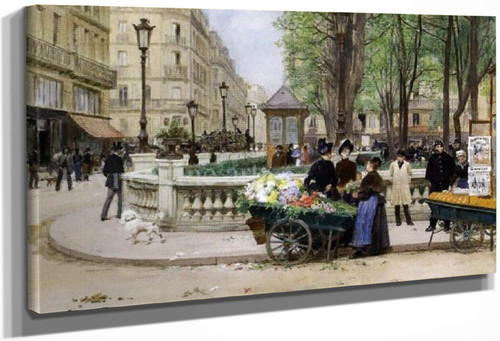 Flower And Fruit Seller In A Paris Square By Victor Gabriel Gilbert By Victor Gabriel Gilbert