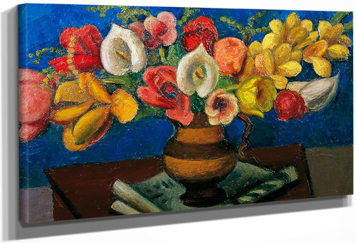 Flowers In A Brown Vase By Mark Gertler