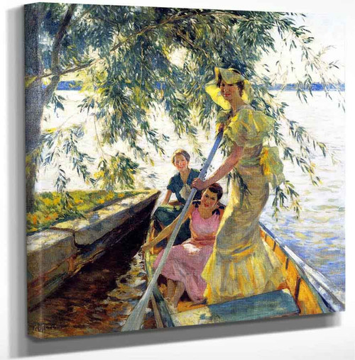 Three Women In A Rowboat By Mathias J. Alten By Mathias J. Alten Art Reproduction