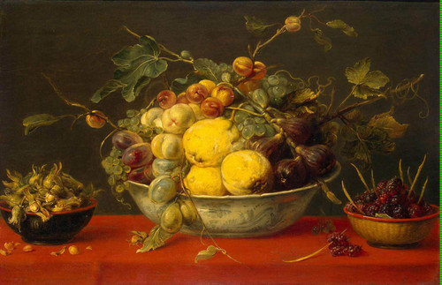 Fruit In A Bowl On A Red Cloth By Frans Snyders