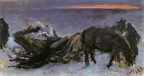 Gertruda Komorowska In The Sleigh By Leon Jan Wyczolkowski