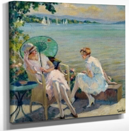 Two Girls At Starnberger Lake By Edward Cucuel By Edward Cucuel Art Reproduction