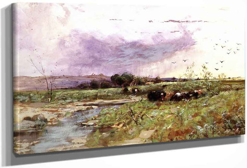 Gray Rain Cloud, Cattle In Meadow By William Keith