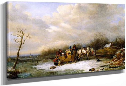 Habitant Family With Horse And Sleigh By Cornelius Krieghoff By Cornelius Krieghoff