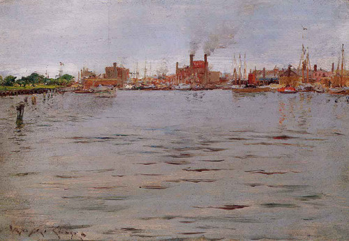 Harbor Scene, Brooklyn Docks By William Merritt Chase