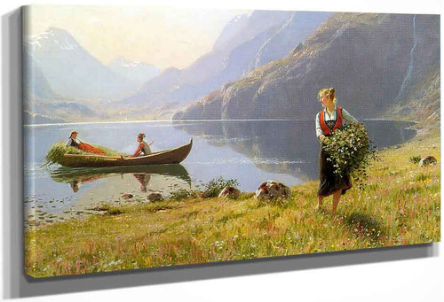 Harvesters By The Banks Of A Fjord By Hans Dahl