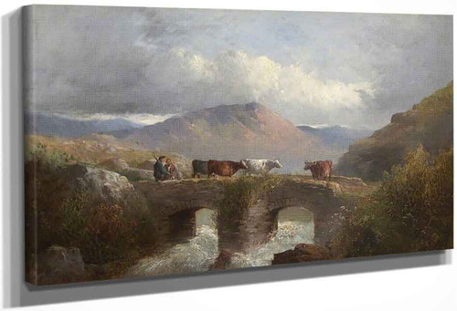 Herdsman With Cattle Crossing Bridge By George Morland