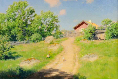 House With Flowering Trees1 By Johan Krouthen