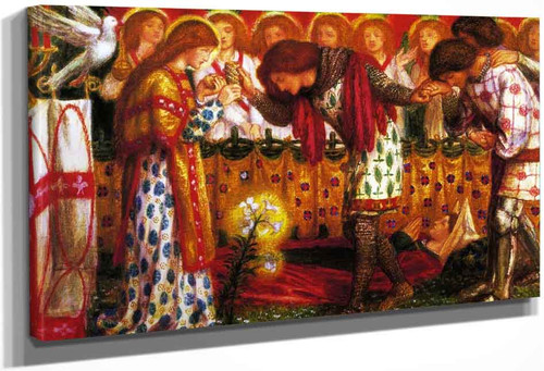 How Sir Galahad, Sir Bors, And Sir Percival Were Fed With The Sanc Grael But Sir Percival's Sister Died By The Way By Dante Gabriel Rossetti