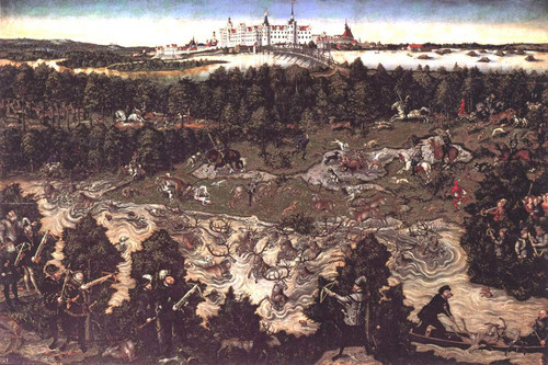 Hunt In Honour Of Charles V At The Castle Of Torgau By Lucas Cranach The Elder By Lucas Cranach The Elder