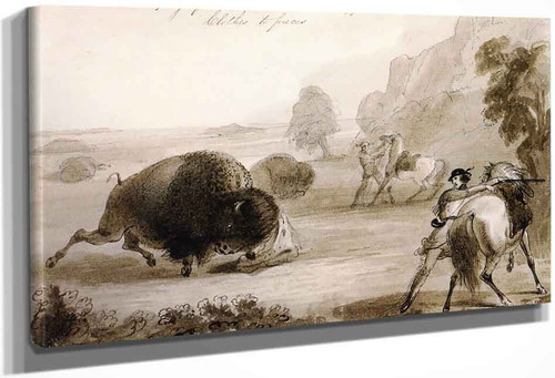 Hunters Escaping From A Wounded Buffalo, While He Tears Their Clothes To Pieces By Alfred Jacob Miller
